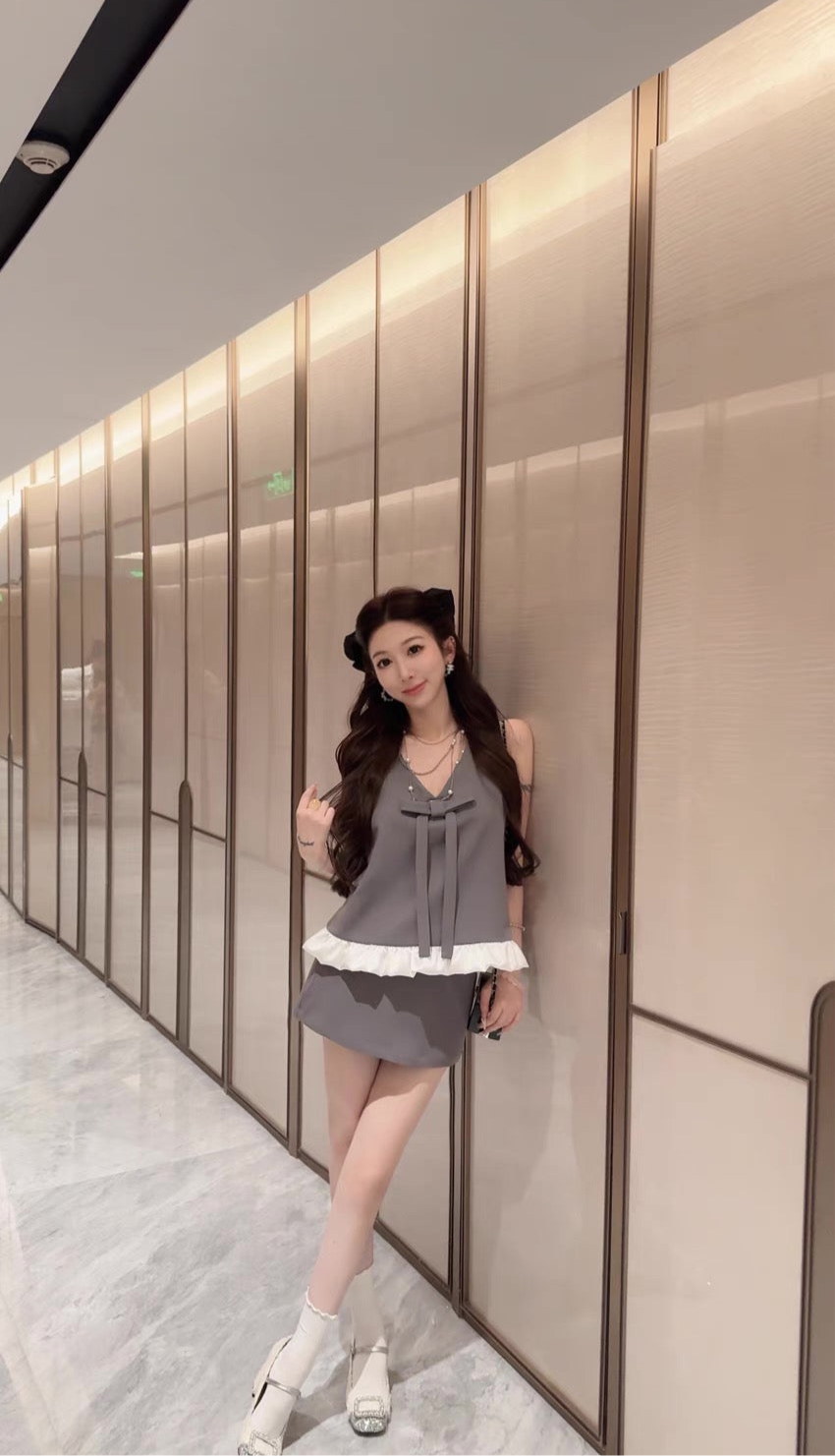 迪尔千金 甜美灰色系无袖上衣➕半裙套装 Dear Lady Sweet Grey Sleeveless Top & Skirt Set