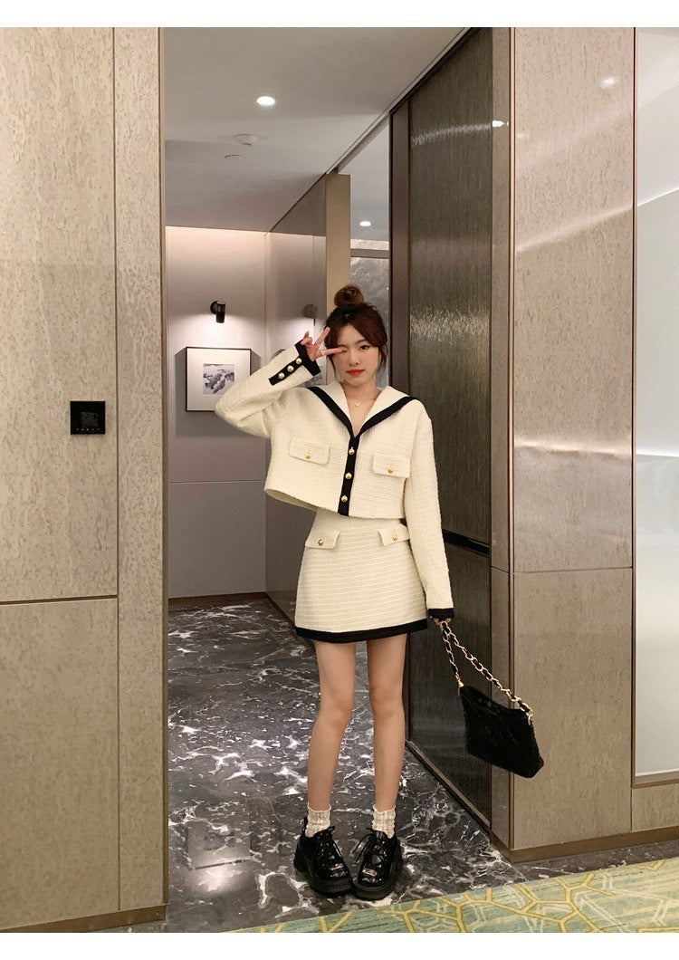 黑白撞色小香风外套/半裙 Black and white color contrast small fragrance jacket/skirt