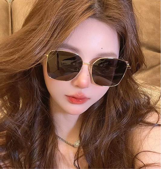 茶色渐变 金框时尚大框墨镜 Brown Gradient Oversized Sunglasses with Gold Frame