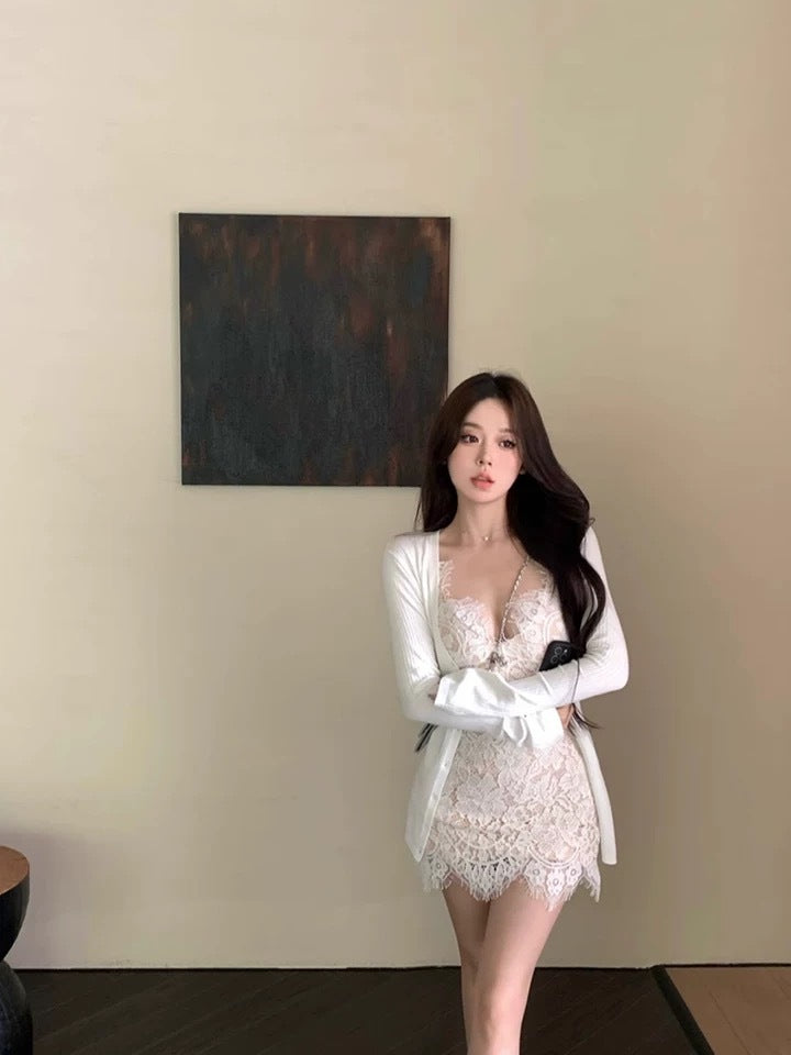 温柔暴击 - 重工精致蕾丝吊带连衣裙 Gentle Strike - Heavy Duty Exquisite Lace Cami Dress