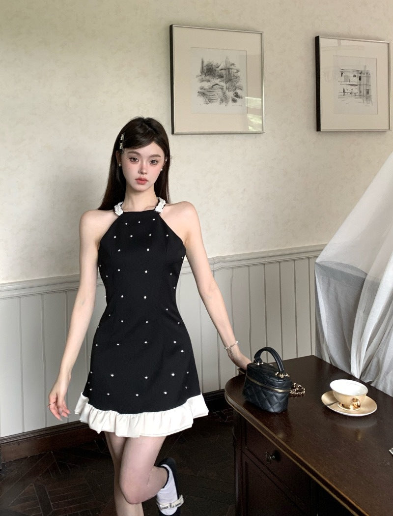 黑色星辰 - 夏季纯欲钉珠挂脖连衣裙 Black Stardust - Summer Pure Desire Beaded Halterneck Dress