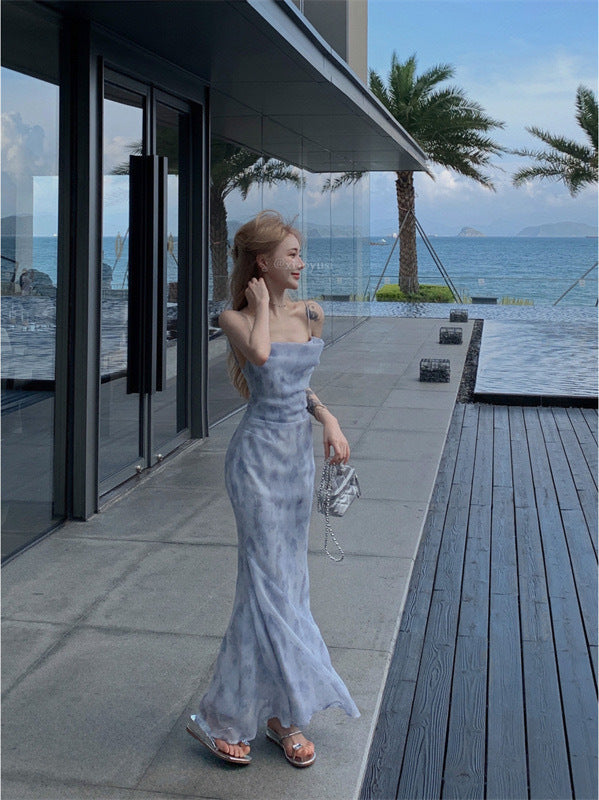 仲夏夜浪漫曲 - 夏季荡领缎面无袖露背连衣裙 Enchanting Sea - Summer Satin Sleeveless Bakcless Slip Dress