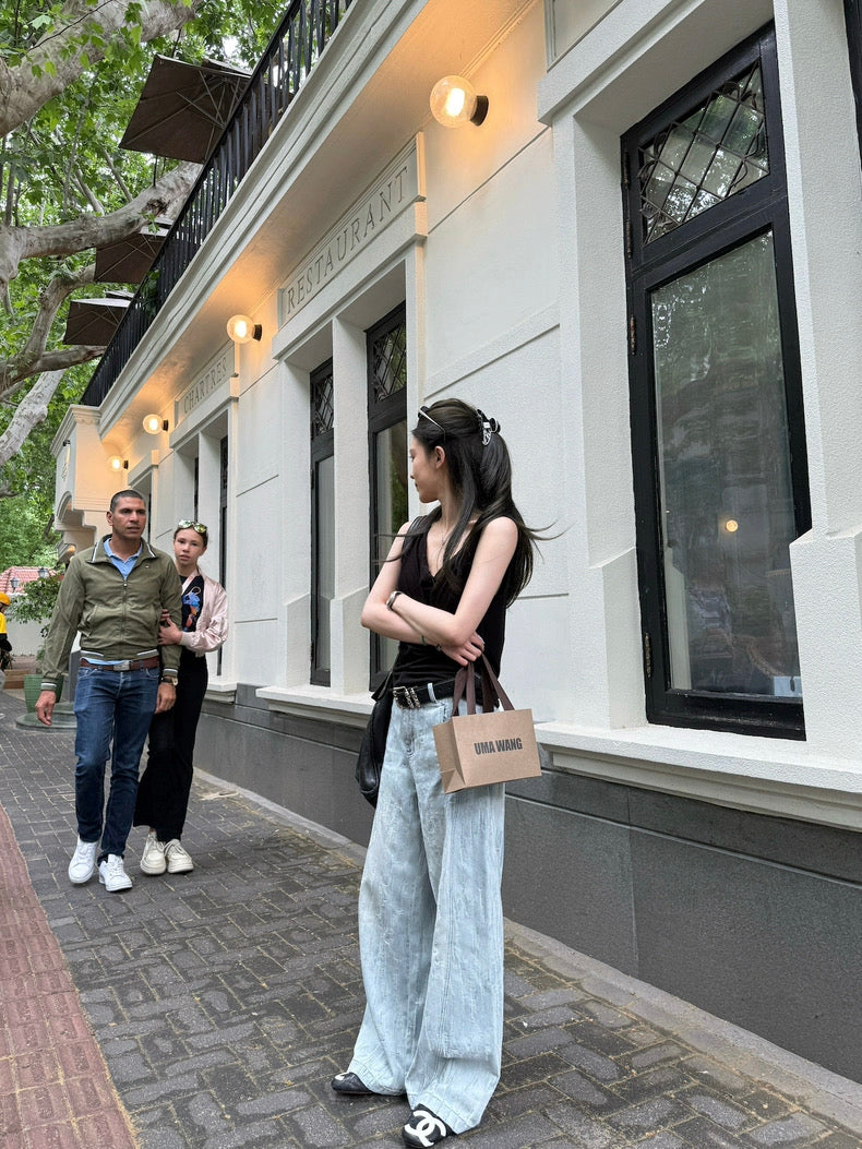 魅力兰尔 提花阔腿牛仔裤 Meili Laner Jacquard Wide-Leg Jeans