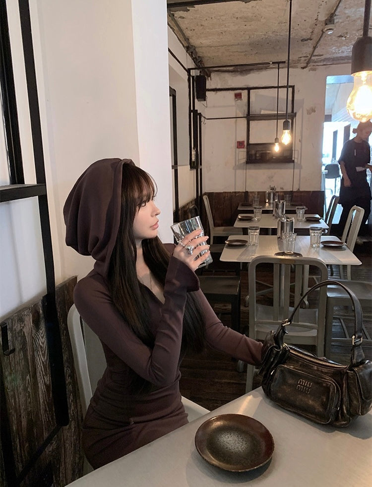 钟情仙境 -空气感褶皱长袖连帽连衣裙 Airy Pleated Long Sleeve Hooded Dress