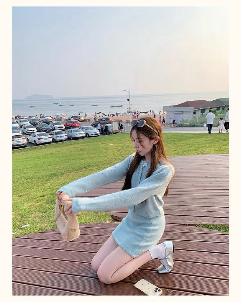 薄荷马卡龙 - 钉钻小洋装针织毛衣开衫/半裙 Studded blazer-style knitted cardigan/Skirt