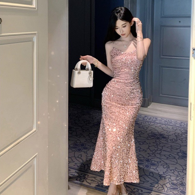 闪亮纱梦 - 法式名媛露背丝绒连衣裙 French Aristocrat Open-Back Velvet Dress
