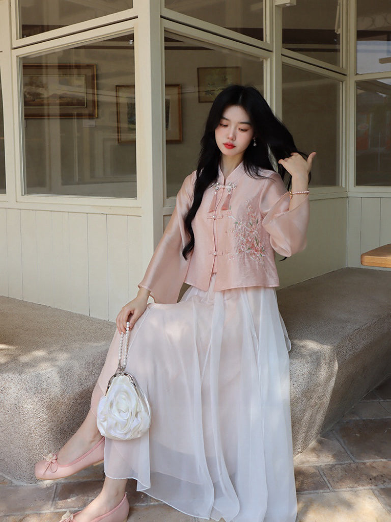 【独家定制】画织竺月 - 复古新中式提花长袖外套/半裙 Retro Modern Chinese Jacquard Long Sleeve Jacket/Skirt
