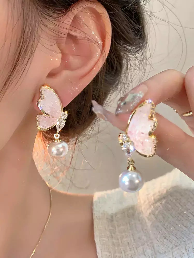 晶蝶珍珠 - 超仙银河精灵小蝴蝶耳环 Super Fairy Galaxy Elf Butterfly Earrings