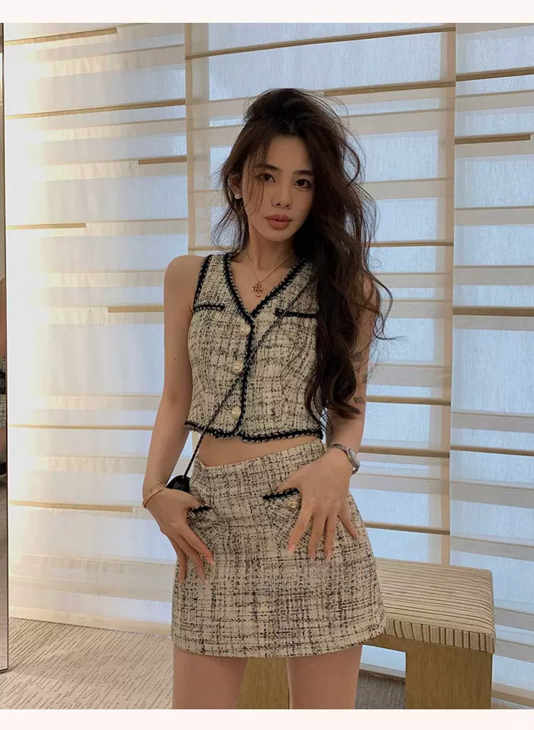 优雅小香 小香设计感无袖上衣/半身裙 Chanel Design Sleeveless Top/Skirt