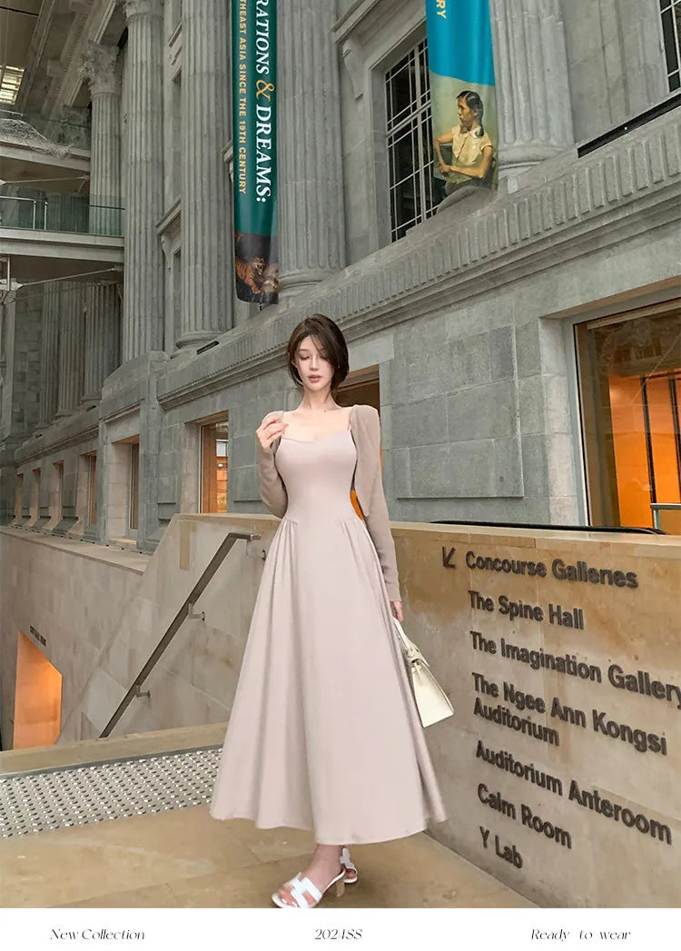 仲夏甜茶 韩系垂感裸色吊带连衣裙/罩衫 Korean-style Drape Nude Color Camisole Dress/Cardigan