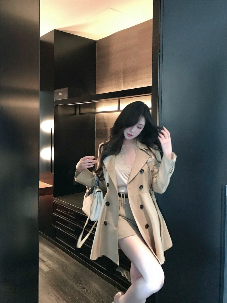 秋叶落畔 卡其连衣裙式外套风衣 Shore Khaki Dress-Style Coat
