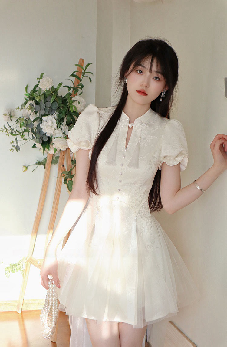 【独家定制】杉与浔记 夏季流苏网纱短袖旗袍短裙 Summer Tassel Mesh Short Sleeve Cheongsam Mini Skirt