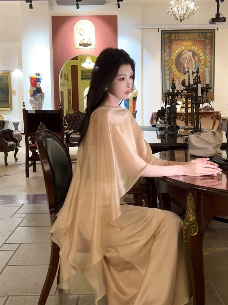 浮光琼影 Fleeting Shadows - Chic & Icy Two-Piece Cape Top and Dress Set
