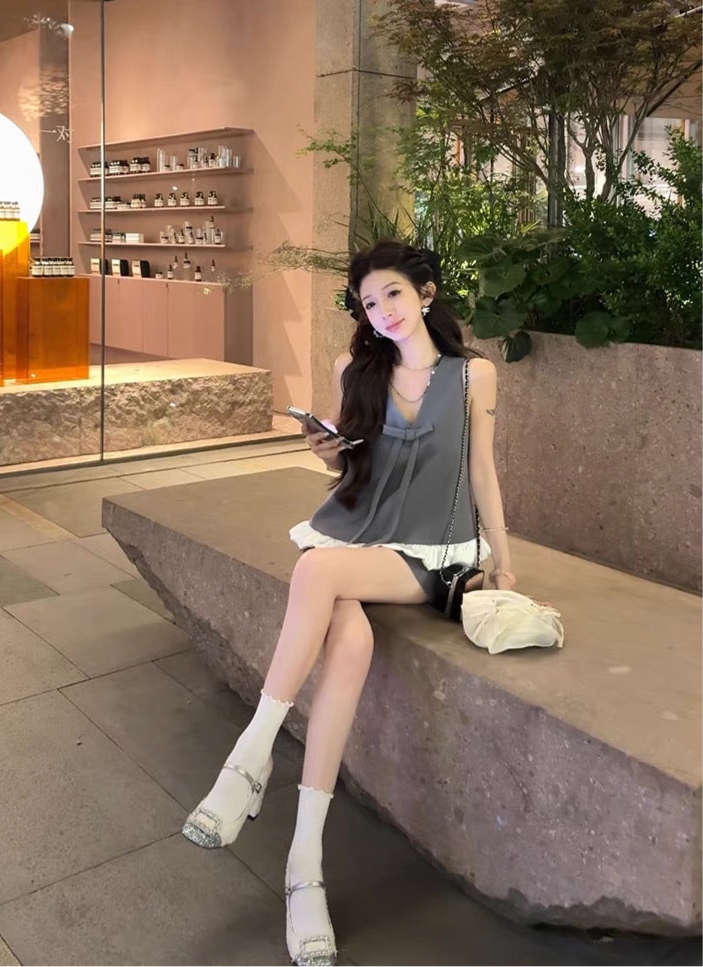 迪尔千金 甜美灰色系无袖上衣➕半裙套装 Dear Lady Sweet Grey Sleeveless Top & Skirt Set