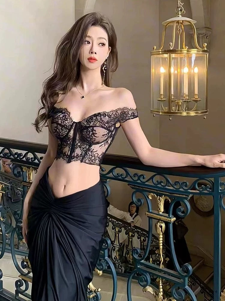 月影丝语 短款蕾丝纯欲辣妹上衣 Moonlit Whisper Short Lace Sultry Babe Top