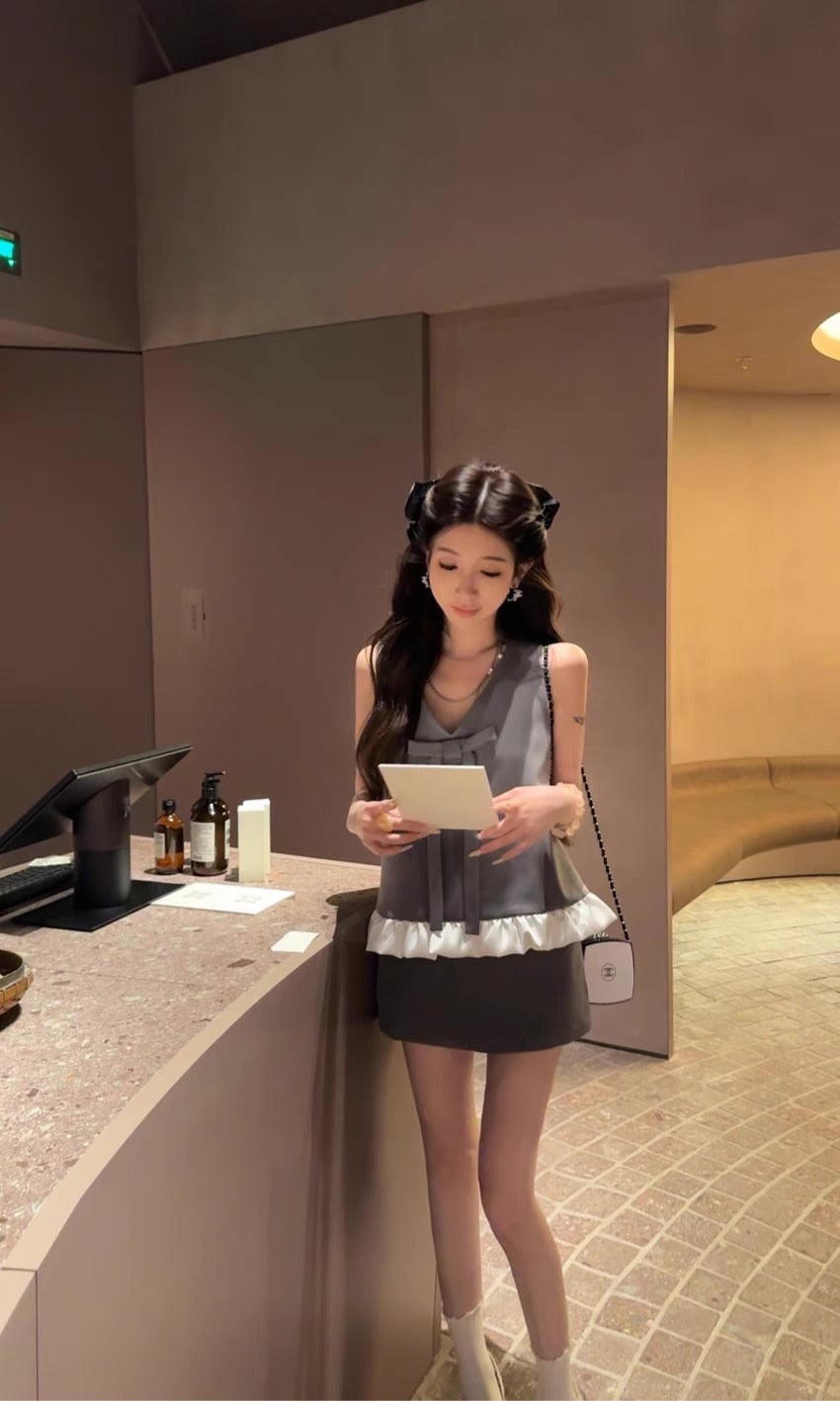 迪尔千金 甜美灰色系无袖上衣➕半裙套装 Dear Lady Sweet Grey Sleeveless Top & Skirt Set