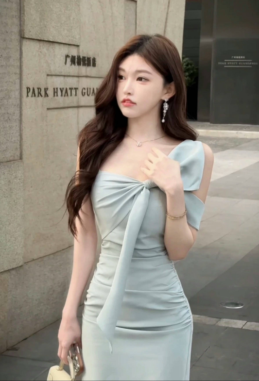 雨中巴黎 夏季性感修身显瘦连衣裙 Elegant Slim-Fit Off-Shoulder Dress