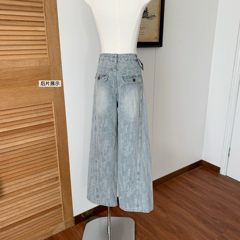 魅力兰尔 提花阔腿牛仔裤 Meili Laner Jacquard Wide-Leg Jeans