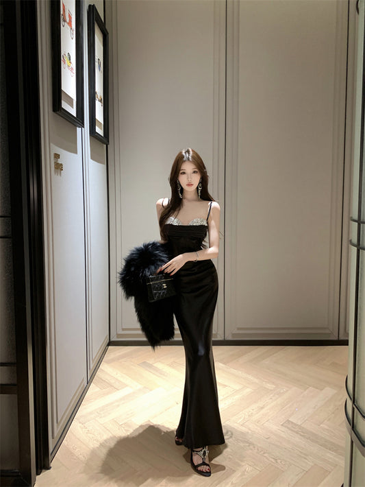 Ode to the Stars — Silver-Glitter Strapless Black Gown