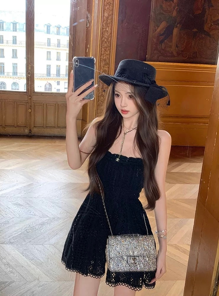 康鹏街31号 蕾丝抹胸镂空钩花连衣裙 Kangpeng Street, Lace Strapless Hollow Crochet Dress