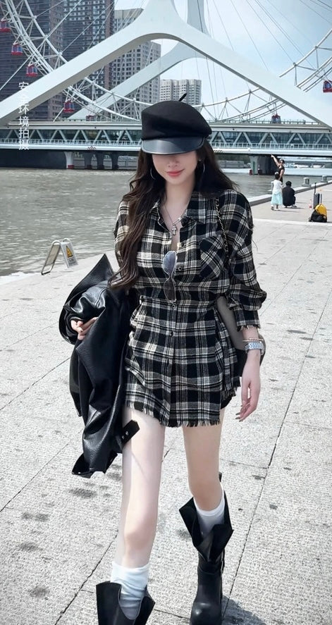 黑咖炭格 复古秋冬慵懒风格子衬衫 Black & Coffee Plaid Vintage Relaxed-Fit Shirt