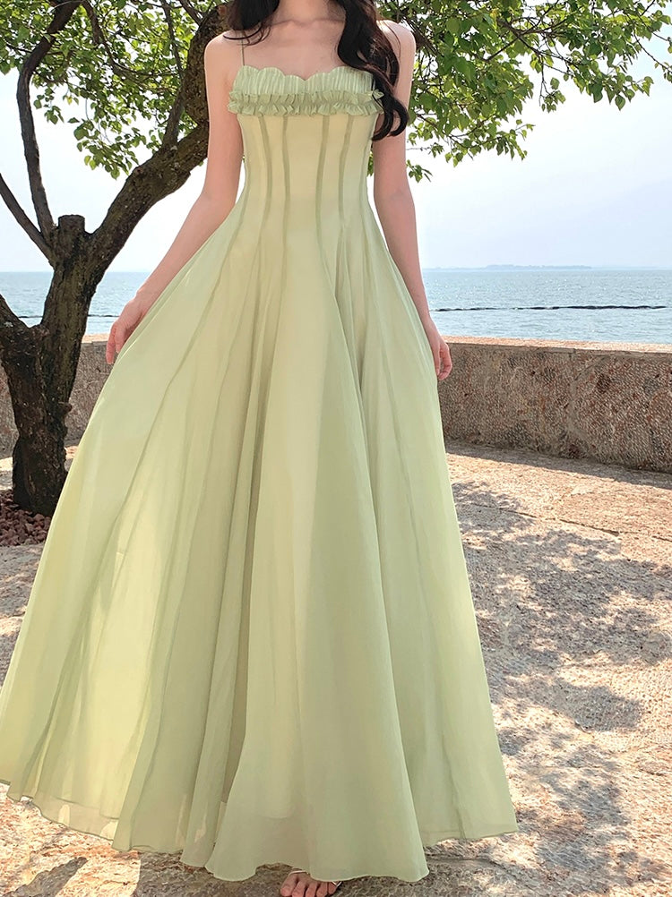 绿野仙踪 度假风雪纺气质长裙 Emerald Forest – Vacation Style Elegant Chiffon Maxi Dress