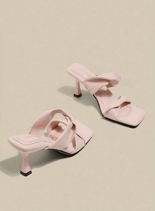 方头不累脚简约粉色高跟鞋 Pink minimalist square-toe comfortable high heels