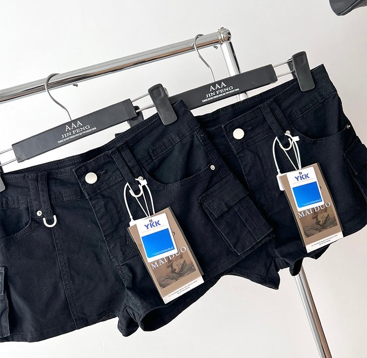 美式学妹 工装设计牛仔短裤 American Schoolgirl-Inspired Utility Denim Shorts