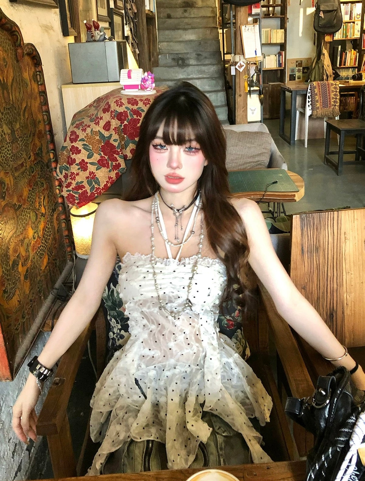 大理山茶 纯欲微透辣妹波点上衣 Dali Camellia Sheer Polka Dot Top – Sweet & Sexy Y2K Style