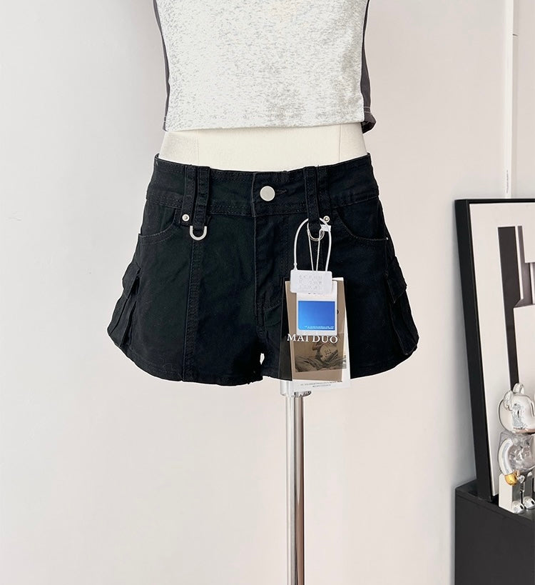 美式学妹 工装设计牛仔短裤 American Schoolgirl-Inspired Utility Denim Shorts