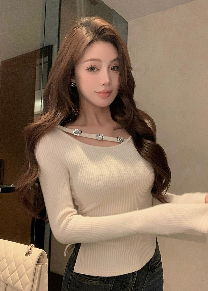 钓系美人 秋冬针织高级内搭打底衫上衣 Coquette-Style High-End Knitted Top for Autumn/Winter