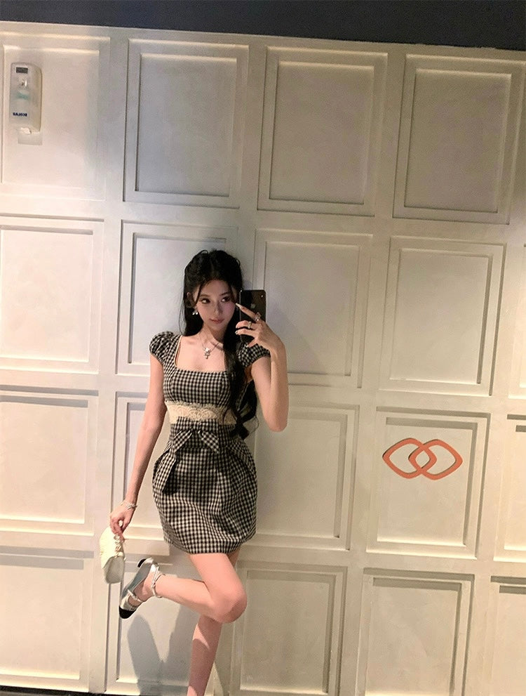 典雅格调 蕾丝格纹优雅千金连衣裙 Elegant Style Lace Plaid Dress for a Graceful Lady
