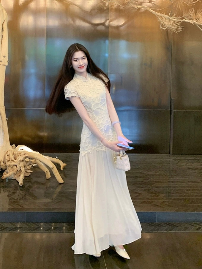凌禾雪俏 绝美新中式蕾丝旗袍连衣裙 Ice Snowy Stunning New Chinese Style Lace Qipao Dress