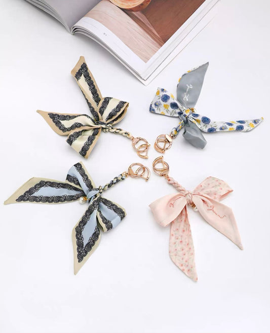 Bow-Tied Silk Scarf Bag Charm - Pink