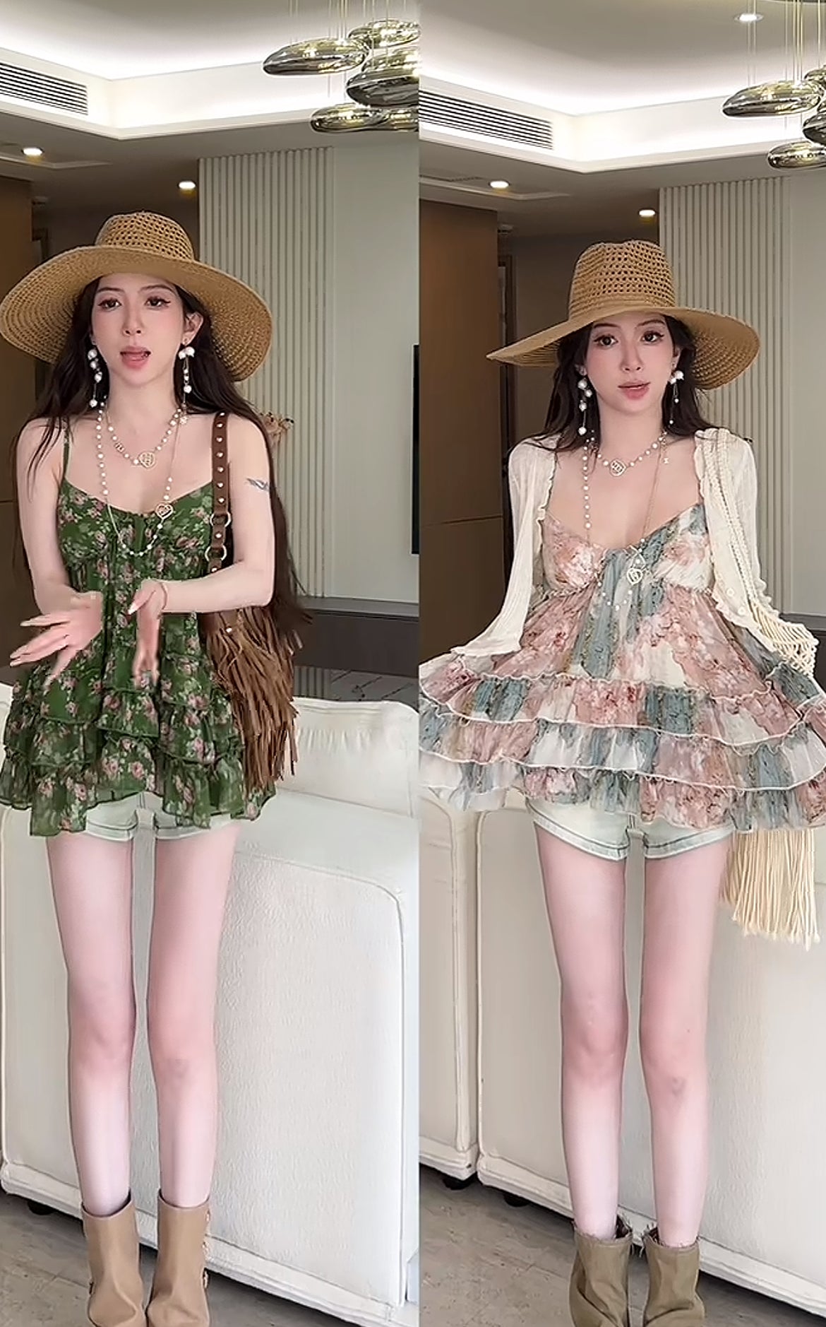 初夏花萝 复古多层蛋糕吊带上衣 Early Summer Floral Retro Layered Ruffle Camisole