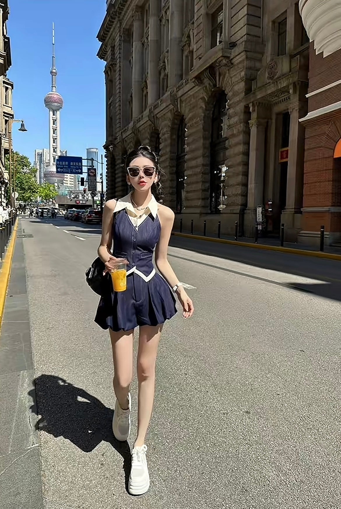 优雅网美 假两件马甲蓬蓬裙套装 Elegant Insta-Girl Style Faux Two-Piece Vest and Puff Skirt Set