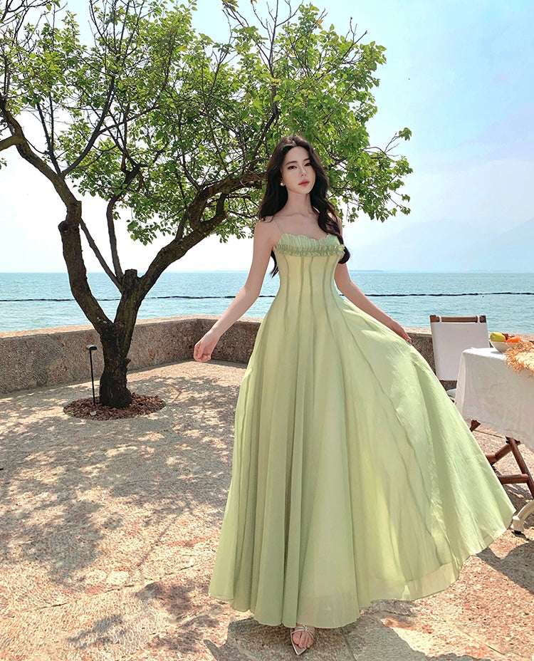 绿野仙踪 度假风雪纺气质长裙 Emerald Forest – Vacation Style Elegant Chiffon Maxi Dress