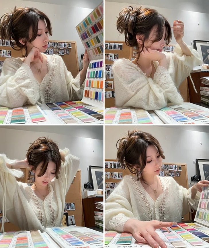暖朵毛衣 镂空钩宽松抽绳毛衣上衣 Warm Blossom Sweater – Loose Drawstring Crochet Knit Top