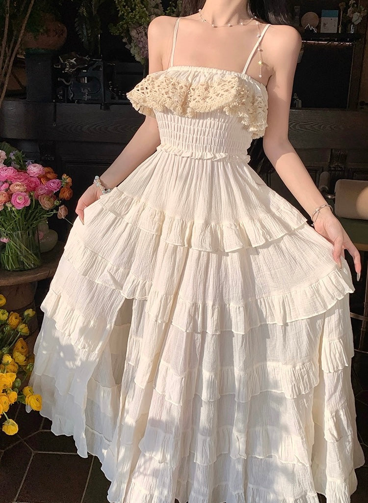 满天星辰 抹胸吊带花边连衣裙 Starry Sky Lace Trim Strapless Spaghetti Strap Dress