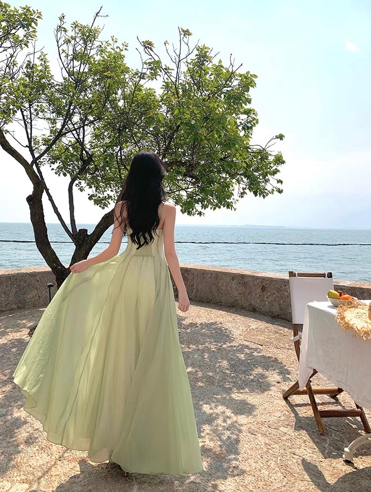 绿野仙踪 度假风雪纺气质长裙 Emerald Forest – Vacation Style Elegant Chiffon Maxi Dress