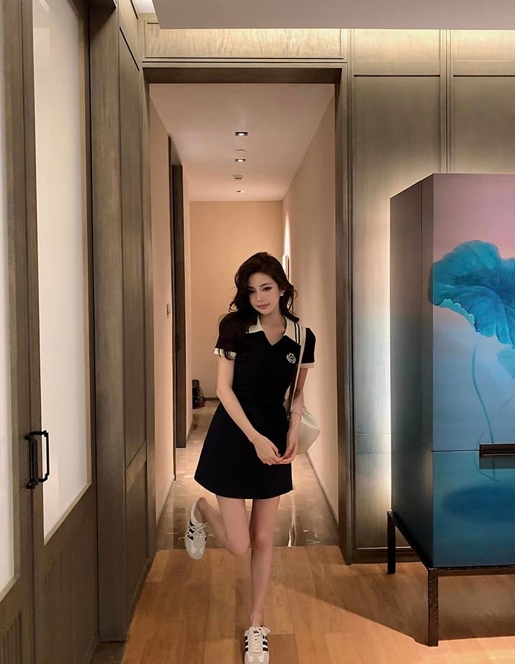 POLO女神 学生范收腰连衣裙 Goddess-Style Polo Dress with a Cinched Waist Preppy Student Look