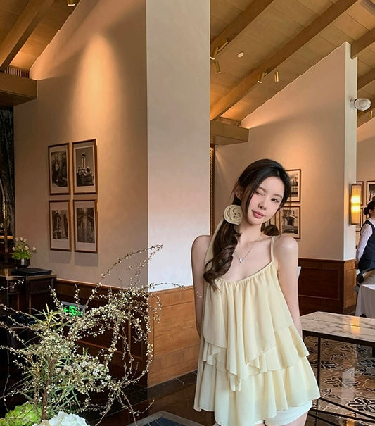 Summer度假 设计感吊带V领雪纺上衣 Chic V-Neck Chiffon Camisole Top