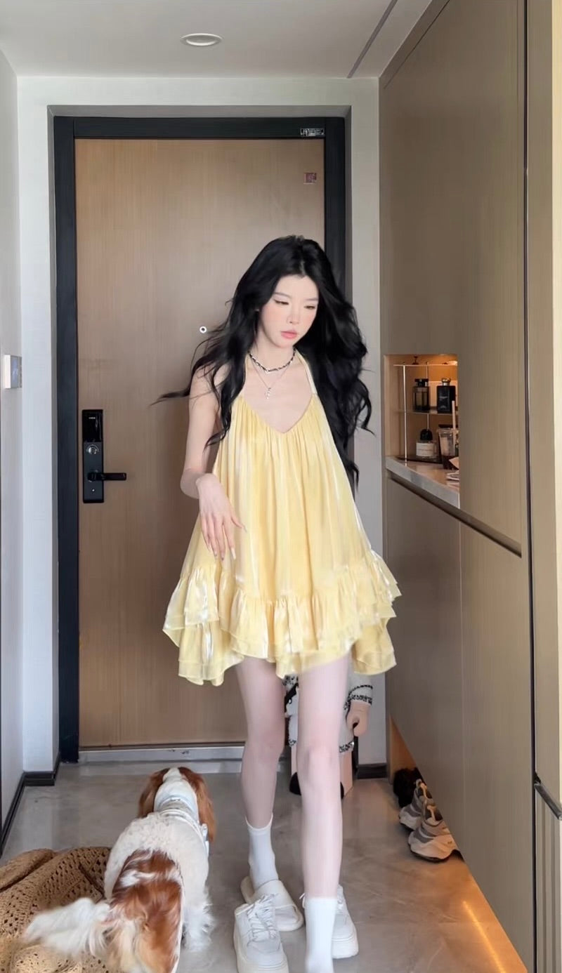 贝蒂甜心裙 甜美挂脖双层蛋糕裙 Betty sweetheart sweet halter double-layer ruffle dress