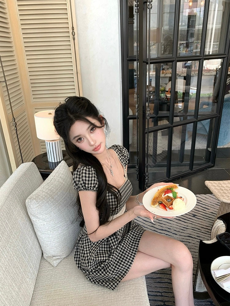 典雅格调 蕾丝格纹优雅千金连衣裙 Elegant Style Lace Plaid Dress for a Graceful Lady