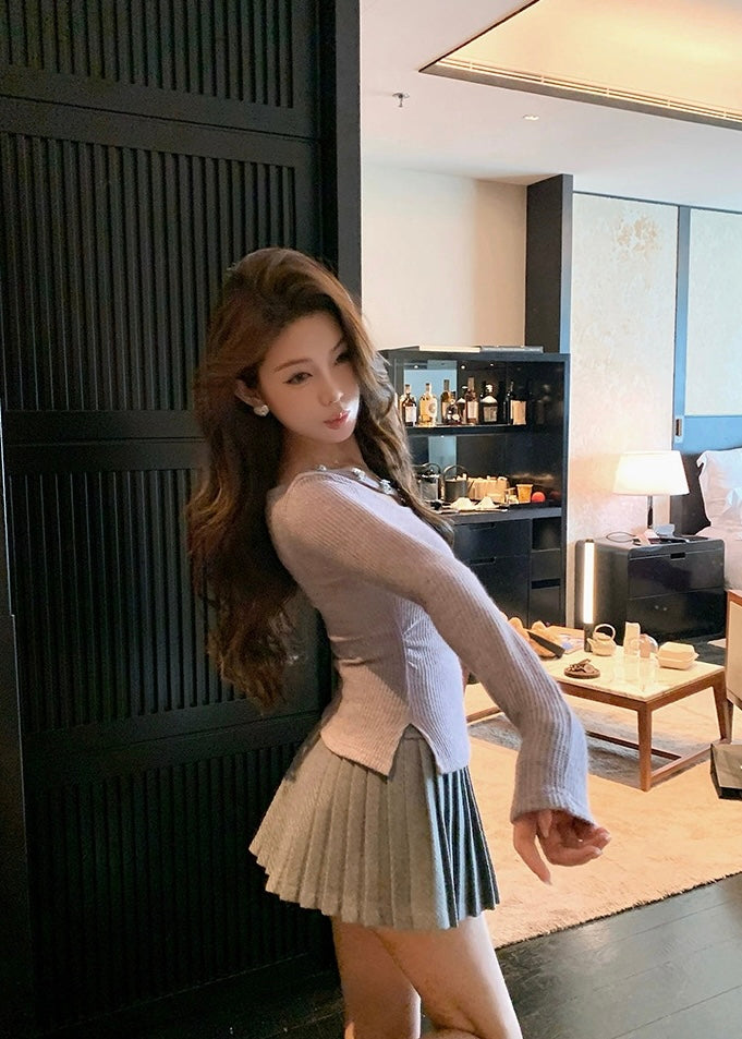 钓系美人 秋冬针织高级内搭打底衫上衣 Coquette-Style High-End Knitted Top for Autumn/Winter