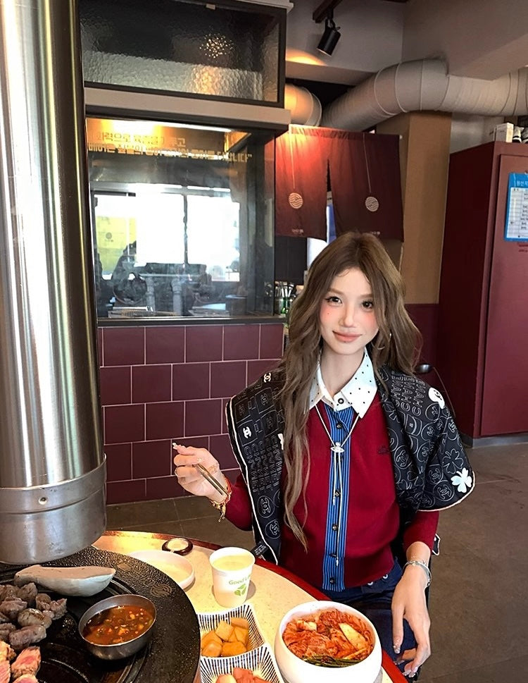 恋爱星球 刺绣显瘦开衫上衣 Love Planet Embroidered Slimming Cardigan Top