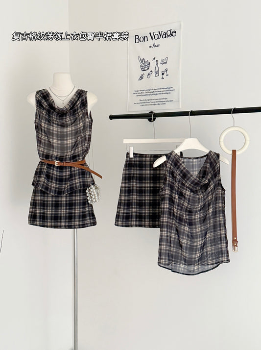 草原薇薇 复古格纹无袖送腰带套装 Prairie Vivi Vintage Plaid Sleeveless Set with Belt