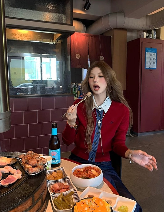 恋爱星球 刺绣显瘦开衫上衣 Love Planet Embroidered Slimming Cardigan Top