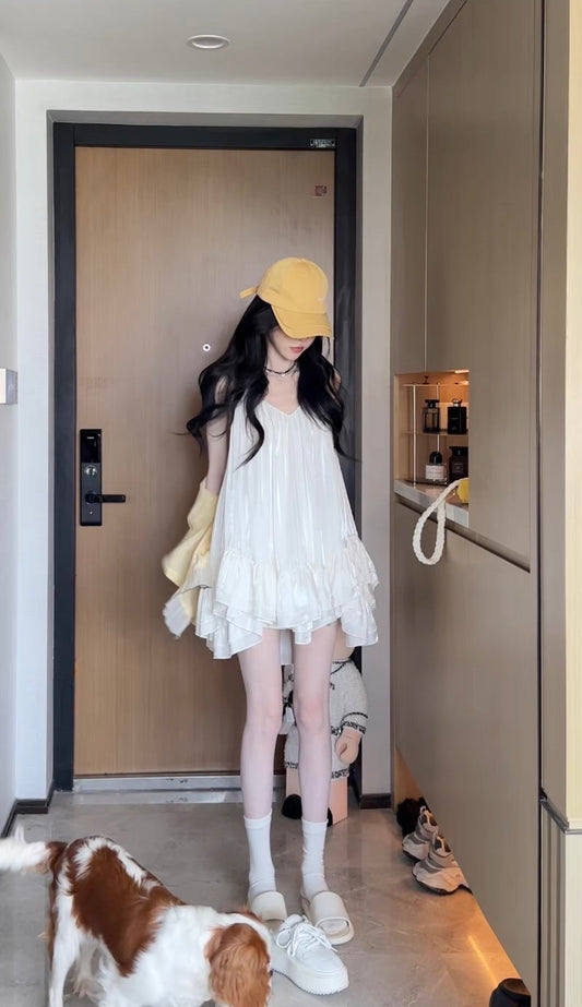 贝蒂甜心裙 甜美挂脖双层蛋糕裙 Betty sweetheart sweet halter double-layer ruffle dress