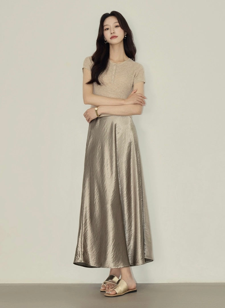 崛起女孩 缎面高腰气质长款半裙 Empowered Girl Satin High-Waist Elegant Long Skirt